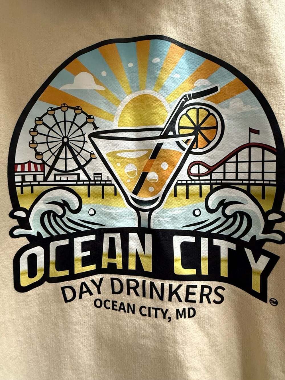 Ocean City Day Drinkers Size XL Cream Hoodie